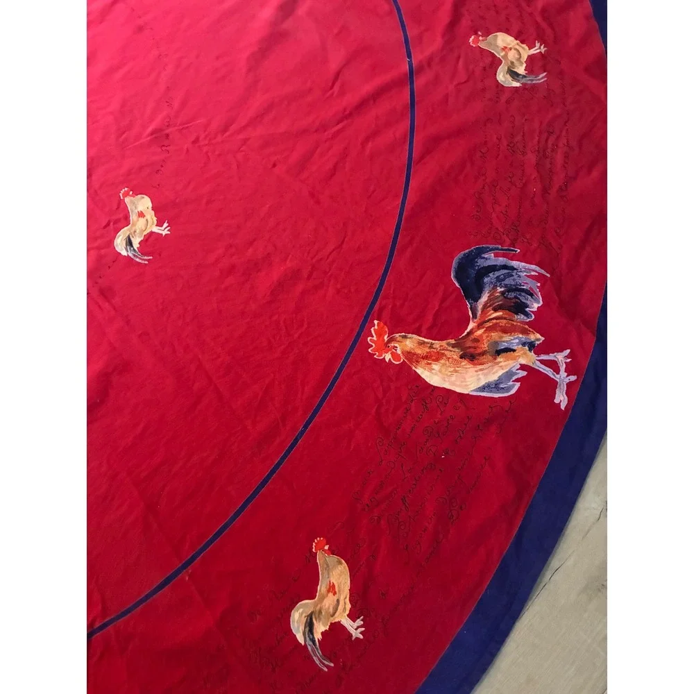 Williams Sonoma Round Tablecloth Rooster Chicken French Country 90in Red